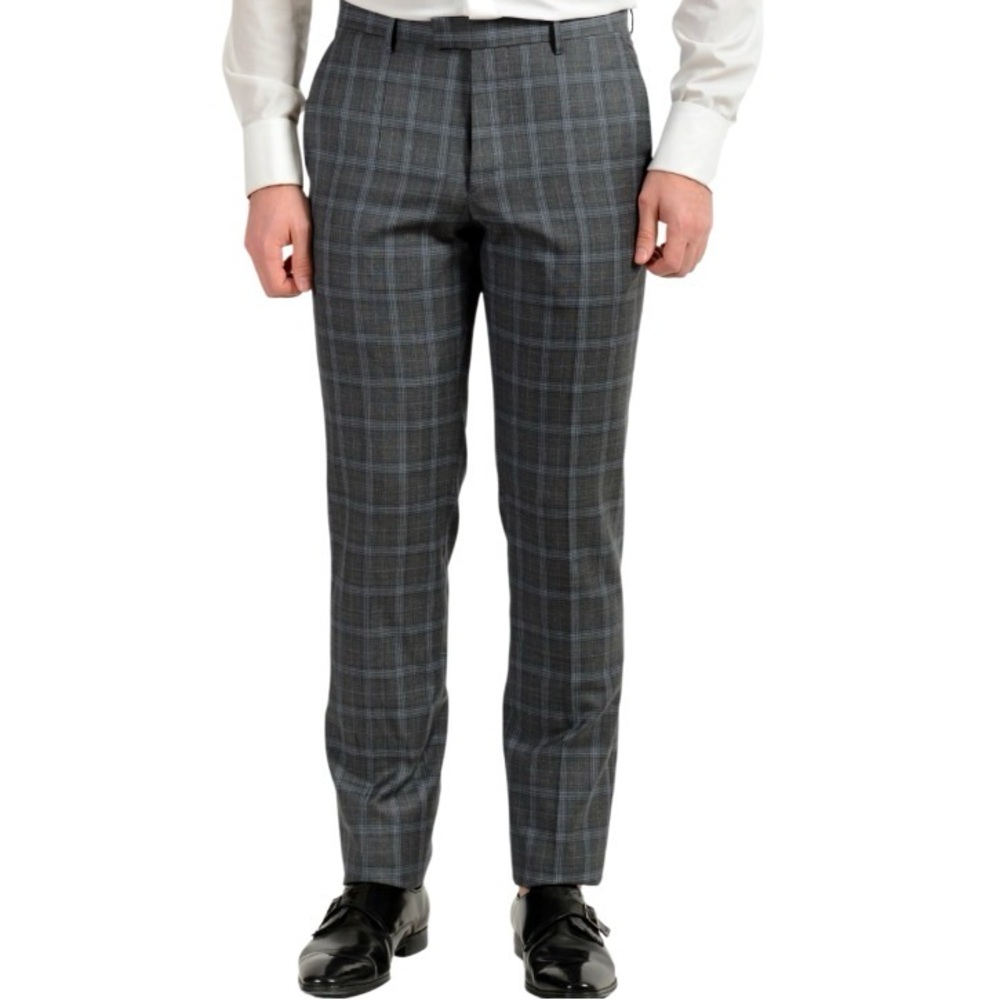 HUGO Men's Charcoal Checkered Dress Pants